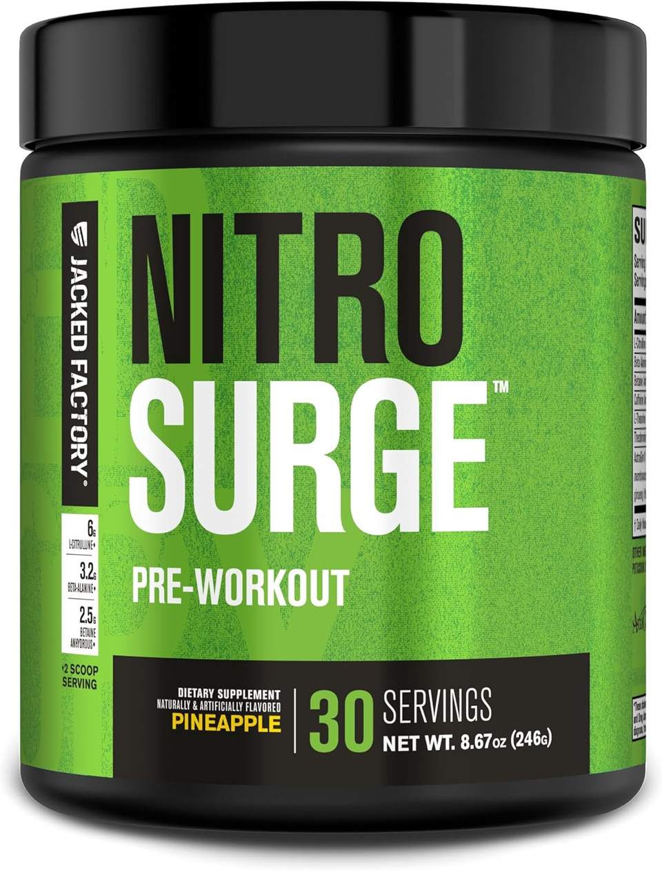 Jacked Factory Nitrosurge Pre Workout Supplement - Endless Energy, Instant Strength Gains, Clear Focus, Intense Pumps - No Booster & Powerful Preworkout Energy Powder - 60 Servings, Arctic White