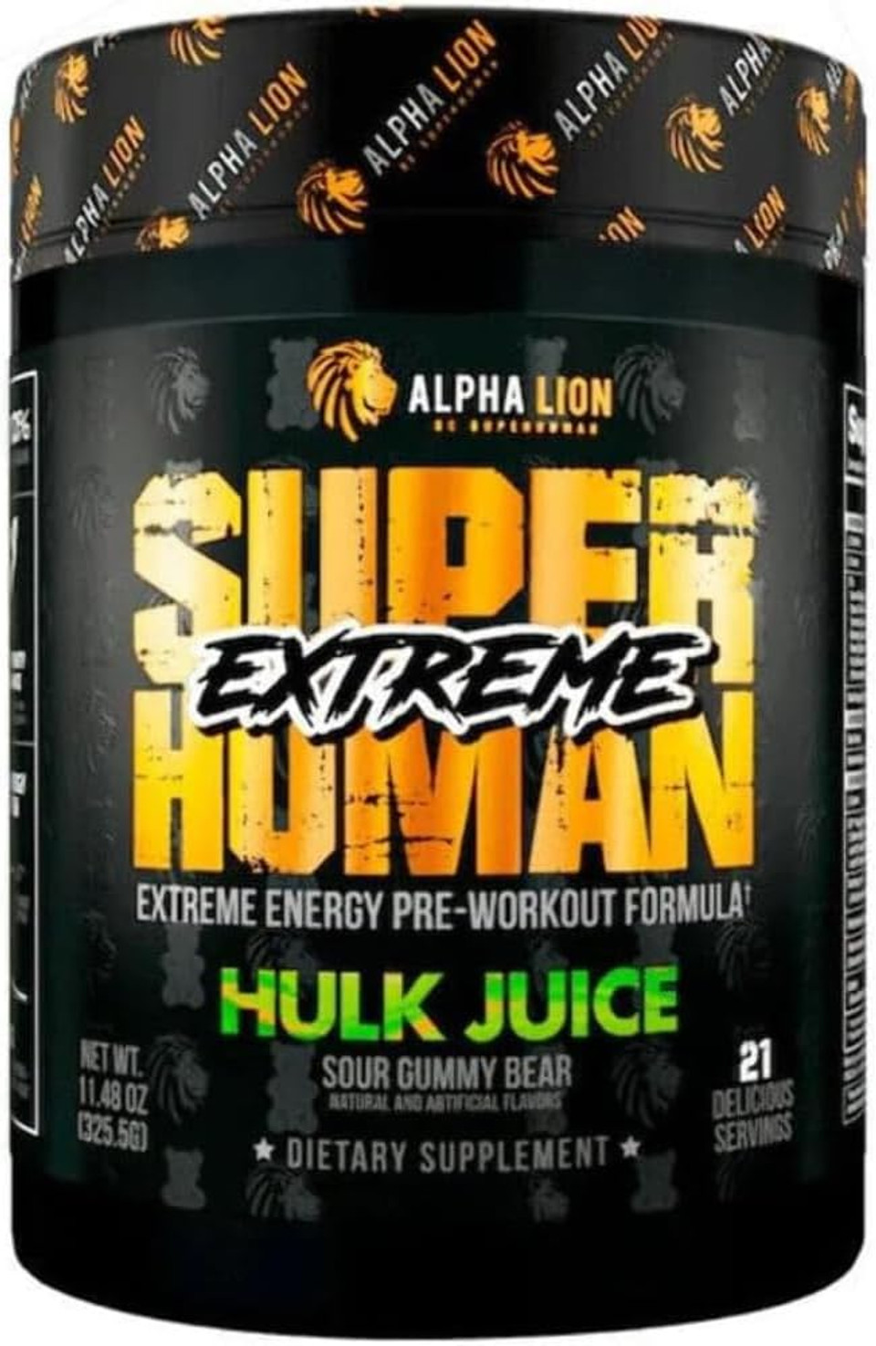 Alpha Lion Superhuman Extreme High Stim Pre Workout Powder, Beta Alanine, L-Taurine & 356Mg Tri-Source Caffeine For Sustained Energy, Nitric Oxide & Citrulline For Pump (21 Servings, Sour Gummy Bear)