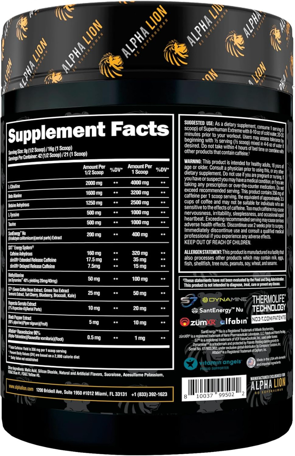 Alpha Lion Superhuman Extreme High Stim Pre Workout Powder, Beta Alanine, L-Taurine & 356Mg Tri-Source Caffeine For Sustained Energy, Nitric Oxide & Citrulline For Pump (21 Servings, Sour Gummy Bear)