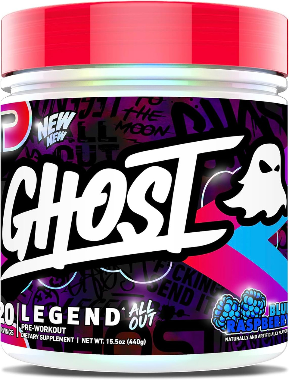 Ghost Legend All Out V2 Pre-Workout Powder, Blue Raspberry - 20 Servings - Pre-Workout Supplement For Men & Women - Energy & Pumps - Caffeine, Citrulline, Beta Alanine, Betaine, No3-T - Sugar Free