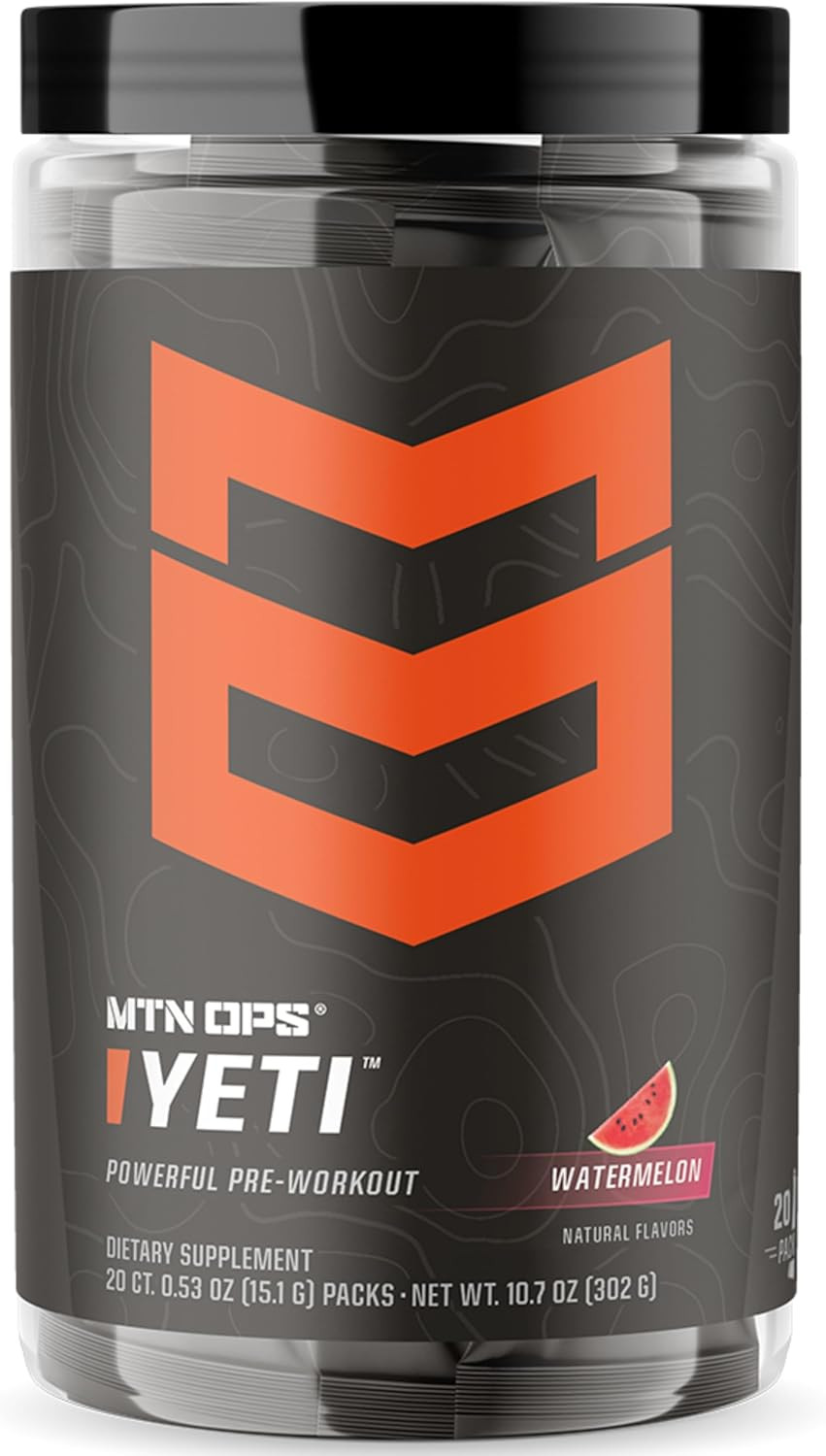 Mtn Ops Yeti Pre-Workout Powder Energy Drink With Creatine, 200Mg Caffeine & Bcaas With Beta Alanine, 30-Serving Tub, Blue Raspberry