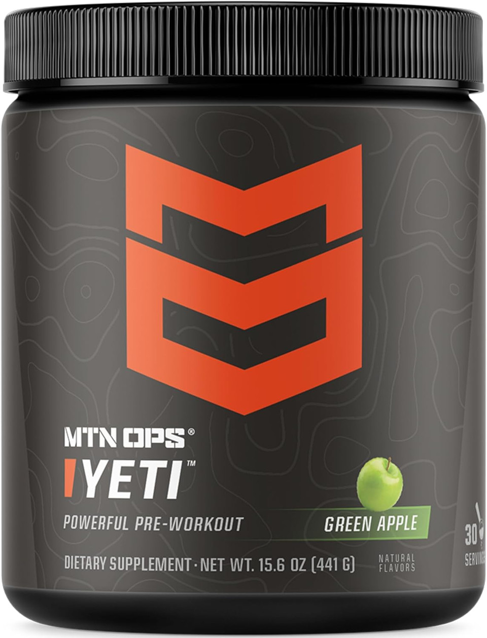 Mtn Ops Yeti Pre-Workout Powder Energy Drink With Creatine, 200Mg Caffeine & Bcaas With Beta Alanine, 30-Serving Tub, Green Apple