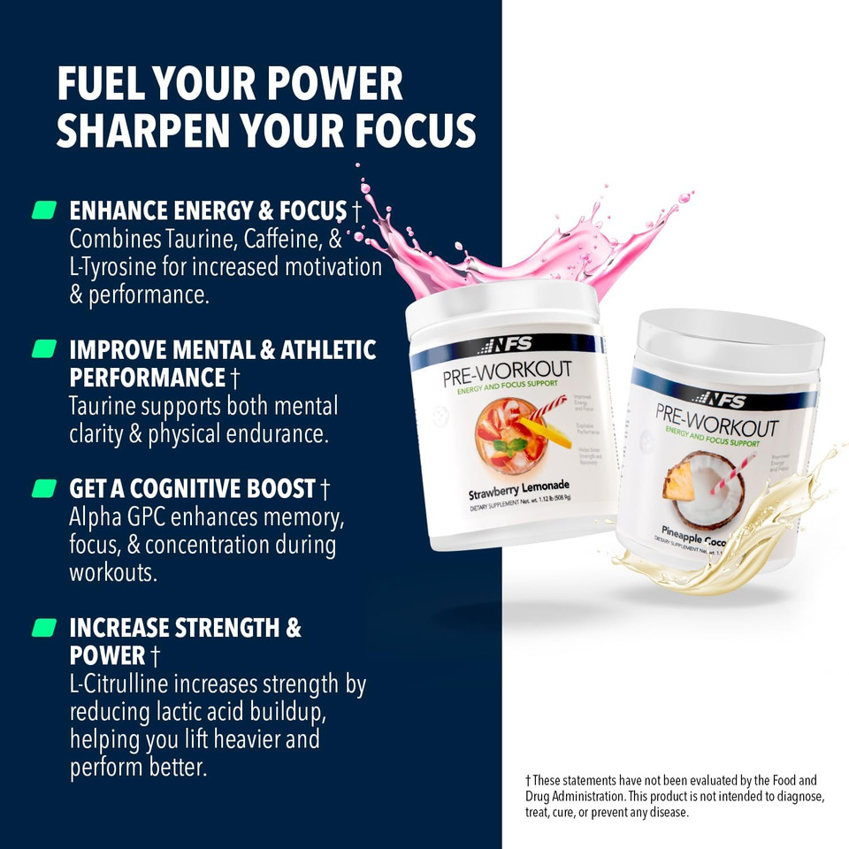 Nf Sports Pre-Workout - Supports Energy, Cognitive Function, Strength, And Muscular Endurance To Optimize Workouts  Strawberry Lemonade Flavor - 25 Servings