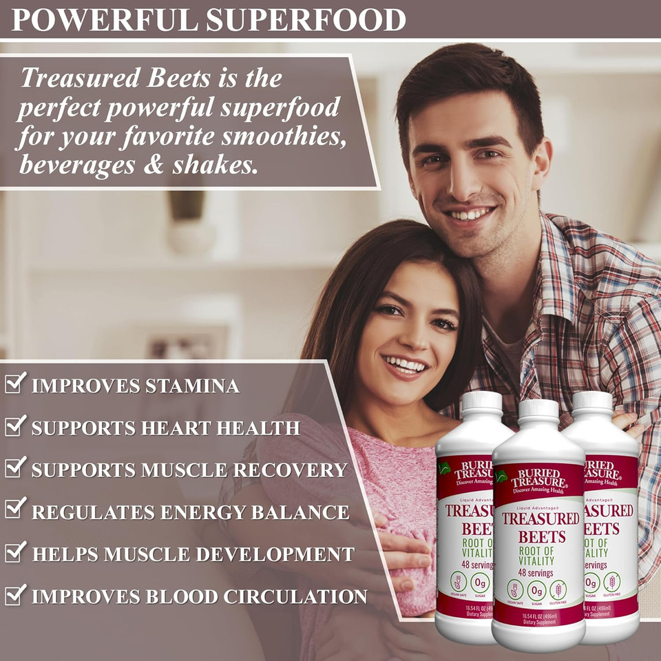 Buried Treasure ,Treasured Beets, 16Oz 48 Servings, Nitric Oxide Supporting Superfood Supplement