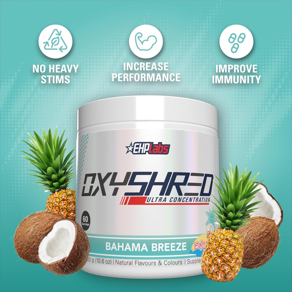 Ehp Labs Oxyshred Pre Workout Powder - Preworkout Powder With L Glutamine & Acetyl L Carnitine, Energy Boost Drink - Peach Candy Rings, 60 Servings