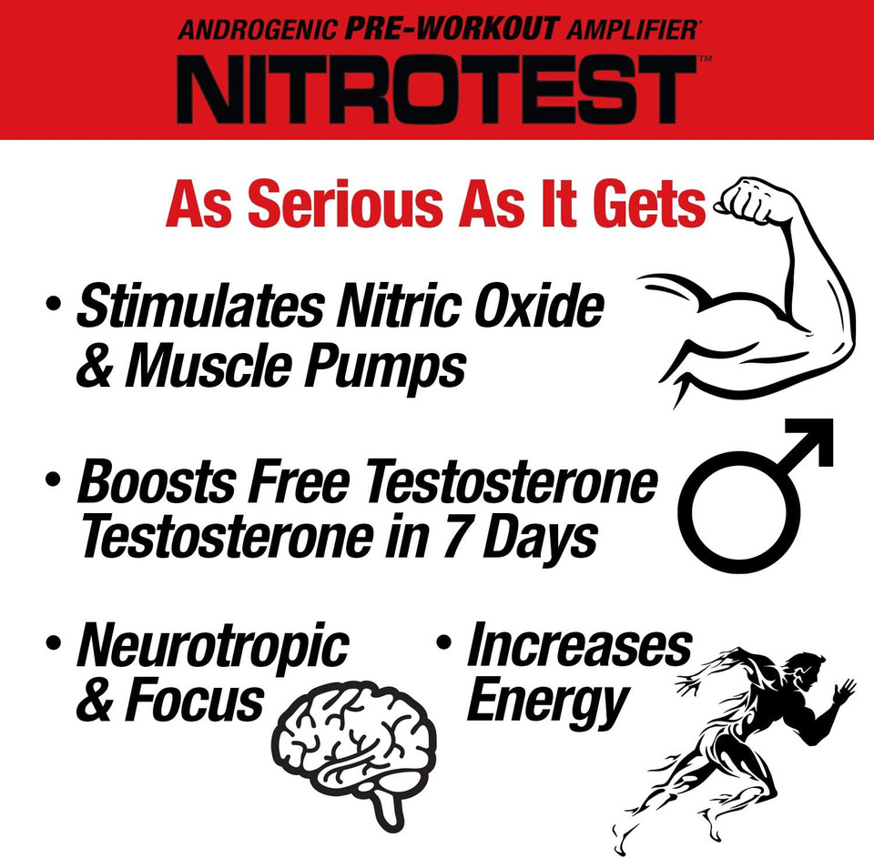 Musclemeds Nitrotest Pre-Workout Supplement Drink, Boost Nitric Oxide, Testosterone, Blue Raspberry, 30 Serving, 1.04 Pound, 1 Count