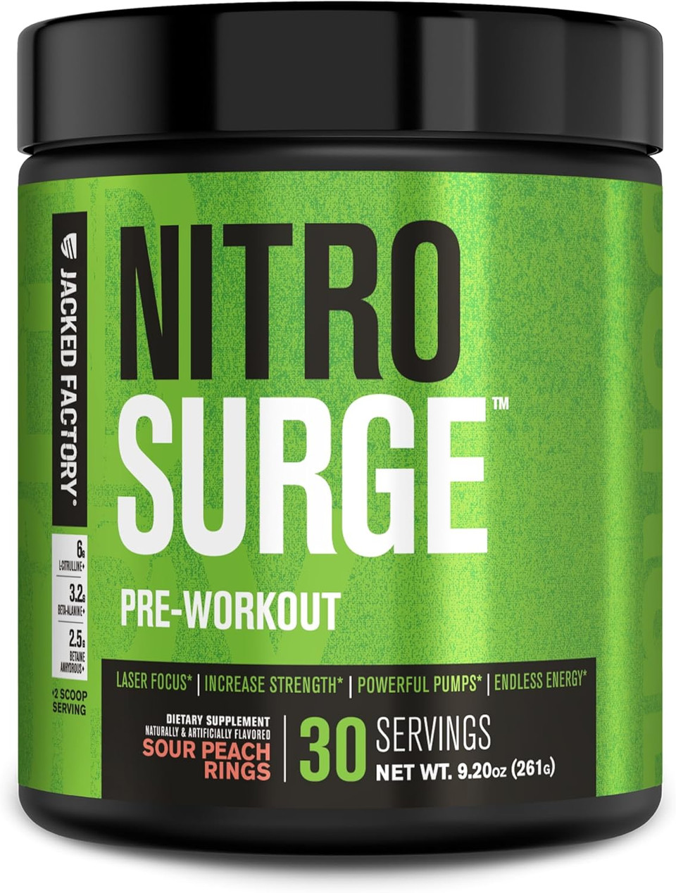 Jacked Factory Nitrosurge Pre Workout Supplement - Endless Energy, Instant Strength Gains, Clear Focus, Intense Pumps - No Booster & Powerful Preworkout Energy Powder - 30 Servings, Sour Peach Rings Jacked Factory Nitrosurge Pre Workout Supplement - Endless Energy, Instant Strength Gains, Clear Focus, Intense Pumps - No Booster & Powerful Preworkout Energy Powder - 30 Servings, Sour Peach Rings