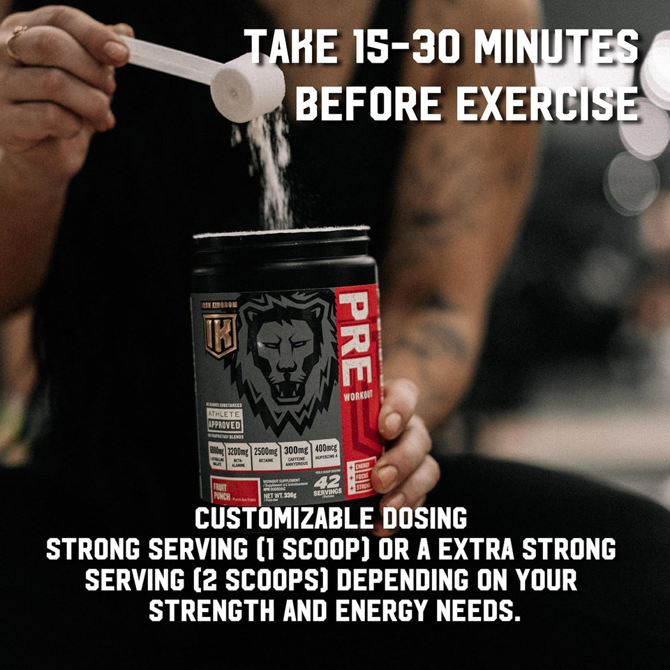 Iron Kingdom Pre Workout Powder For Men & Women Caffeine, Beta Alanine & Aminos For Intense Focus Endurance & Pump - Preworkout Energy Drink Powder Natural Fruit Punch - 42 Servings