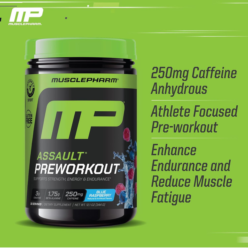 Muscle Pharm Assault Energy & Strength Pre Workout Powder For Men & Women With Beta Alanine, Caffeine, Creatine & Betaine Anhydrous, Pre-Workout Supplements, 30 Servings, Fruit Punch Flavor