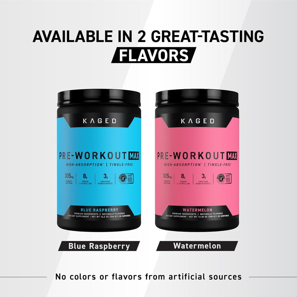 Kaged Pre-Workout Max | Blue Raspberry | Tingle Free, High Stim Pre Workout Powder | Organic Caffeine, Creatine Monohydrate, L-Citrulline | Maxcatalyst For Absorption | For Men And Women | 20 Servings
