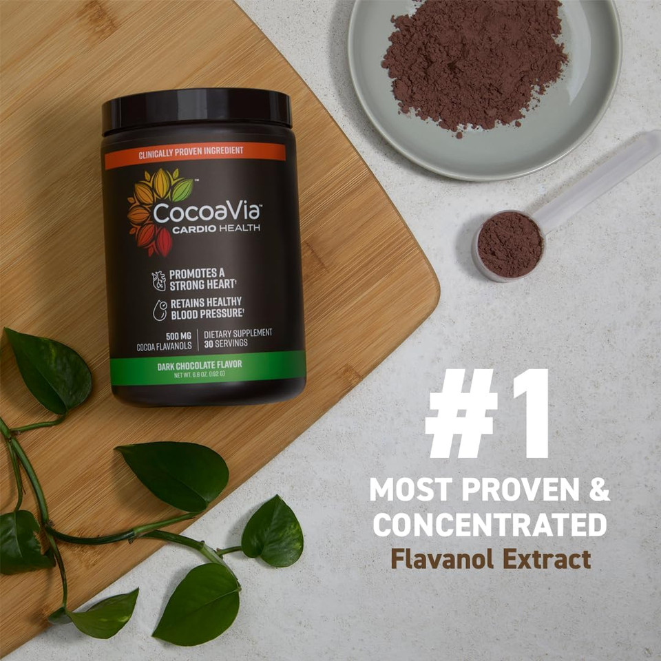 Cocoavia Cardio Health Cocoa Powder, 15 Single Serve Sticks, 500Mg Cocoa Flavanols, Support Heart Health, Boost Nitric Oxide, Improve Circulation, Energy, Preworkout, Travel-Friendly, Vegan, Cacao