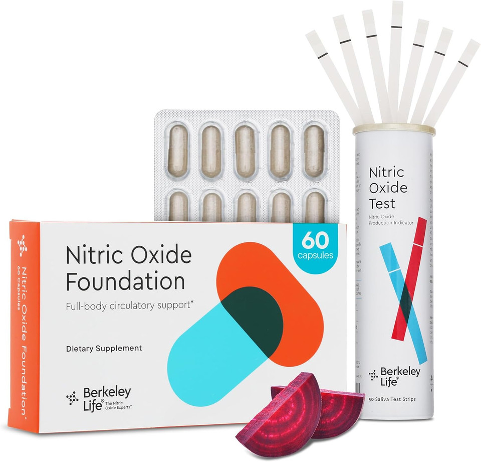 Berkeley Life Nitric Oxide Booster & Test Strips Starter Kit - 60 Capsules & 50 Test Strips - Nitric Oxide Supplements Helps Support Healthy Blood Pressure, Circulation & Cardiovascular Health