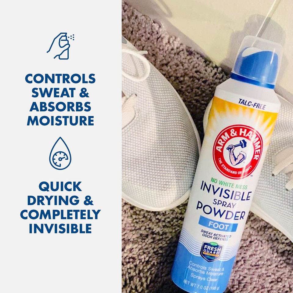 Arm & Hammer Invisible Foot Powder Spray, Clear Talc-Free Foot Odor & Sweat Control, Foot Spray Odor Eliminator Spray, Foot Odor Eliminator For Men & Women, Foot Odor Spray, 7 Oz (3 Pack)