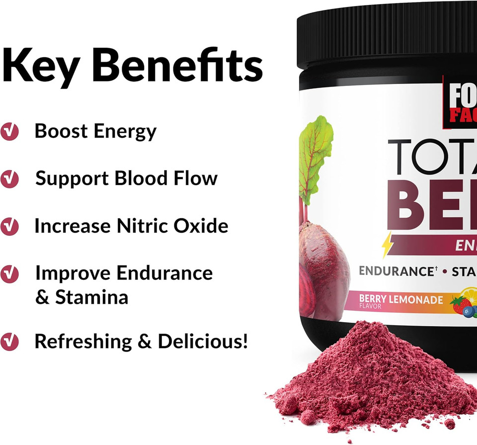 Force Factor Total Beets Beet Root Powder With Energy, No3-T® Nitrates To Support Circulation, Blood Pressure, Blood Flow, And Stamina - Plus Green Tea Extract. A Superfood Supplement, 30 Servings