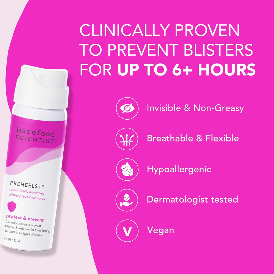 Barefoot Scientist Preheels+ Blister Prevention Spray, Innovative Invisible Protective Barrier Against Blisters