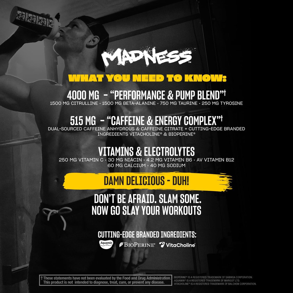 Mutant Madness | Pre Workout Powder Supplement Performance And Pump Blend Includes L-Citrulline, Beta-Alanine, Taurine, L-Tyrosine | 30 Serving | Pineapple