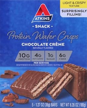 Atkins Chocolate Crème Protein Wafer Crisps, Protein Dessert, 4G Net Carb, 1G Sugar, High In Fiber, Keto Friendly, 5 Count
