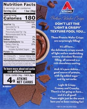 Atkins Chocolate Crème Protein Wafer Crisps, Protein Dessert, 4G Net Carb, 1G Sugar, High In Fiber, Keto Friendly, 5 Count