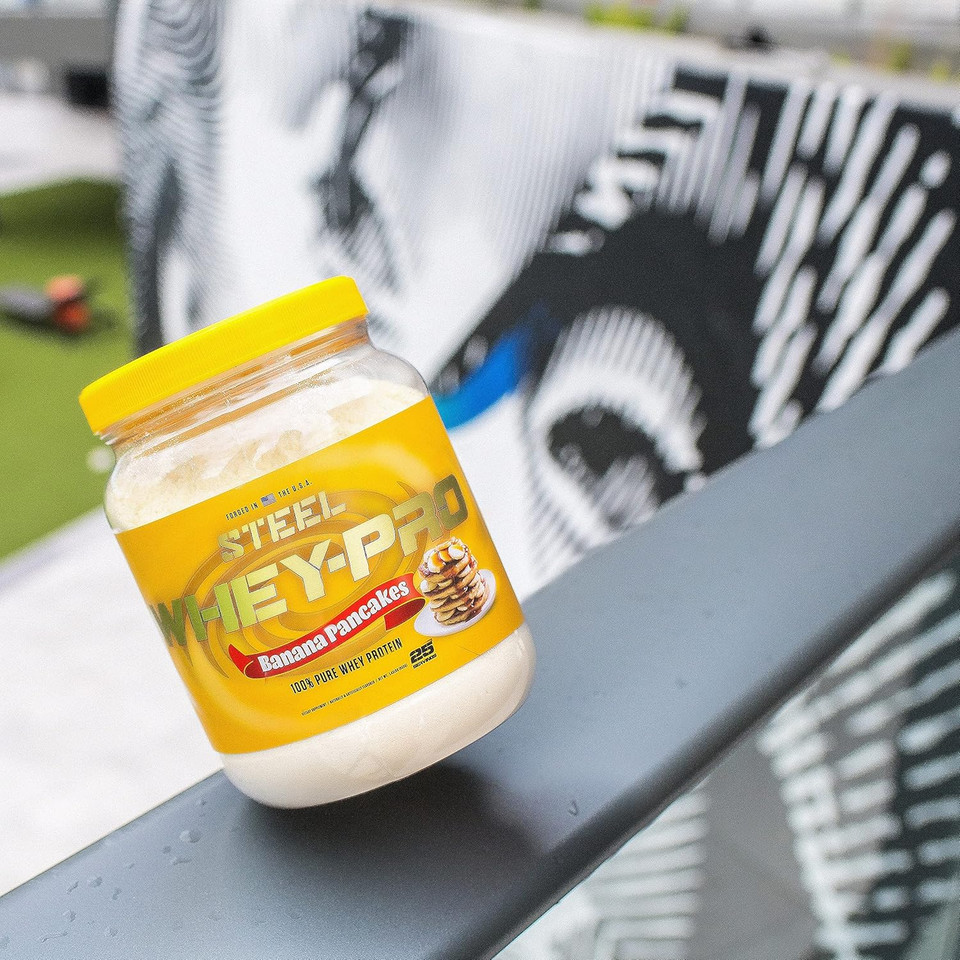 Steel Supplements Whey-Pro | 100% Pure Whey Protein Powder For Men And Women | Banana Pancakes | Muscle Gain & Lean Muscle Recovery | Gluten Free | 1.43 Lbs | Bcaa 5G | 25 Servings