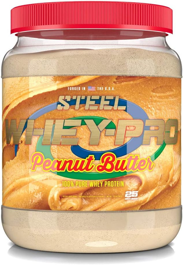 Steel Supplements Whey-Pro | 100% Pure Whey Protein Powder For Men And Women | Peanut Butter | Muscle Gain & Lean Muscle Recovery | Gluten Free | 1.51 Lbs | Bcaa 5G | Non-Gmo | 25 Servings