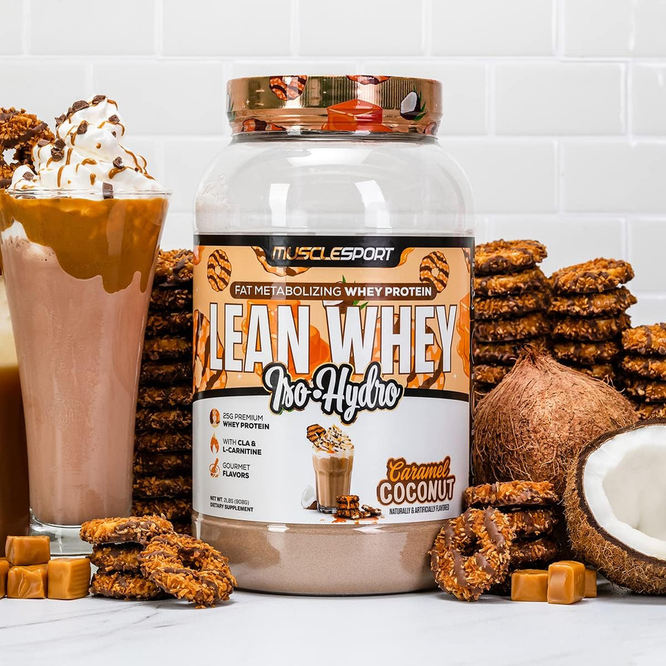 Musclesport Lean Whey Revolution Protein Powder - Whey Protein Isolate - Low Calorie, Low Carb, Low Fat, Incredible Flavors - 25G Protein Per Scoop (2Lb, Coconut Caramel)