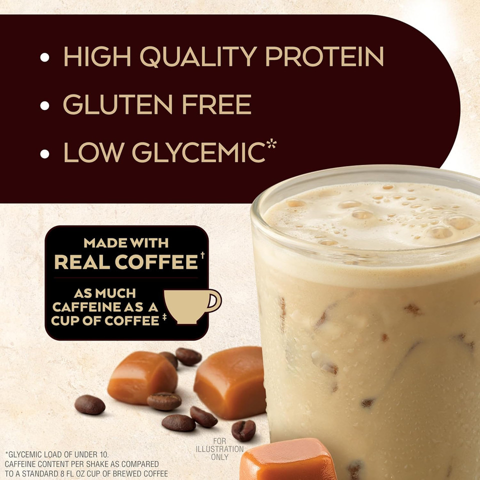 Atkins Café Caramel Iced Coffee Flavored Protein Shake, High Protein Shake, Low Glycemic, Low Carb And Low Sugar, Keto Friendly, Gluten Free, 12 Count