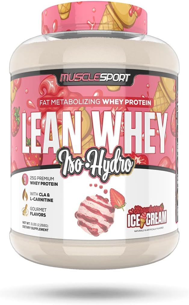 Musclesport Lean Whey Revolution Protein Powder - Whey Protein Isolate - Low Calorie, Low Carb, Low Fat, Incredible Flavors - 25G Protein Per Scoop - 5Lb Strawberry Creme