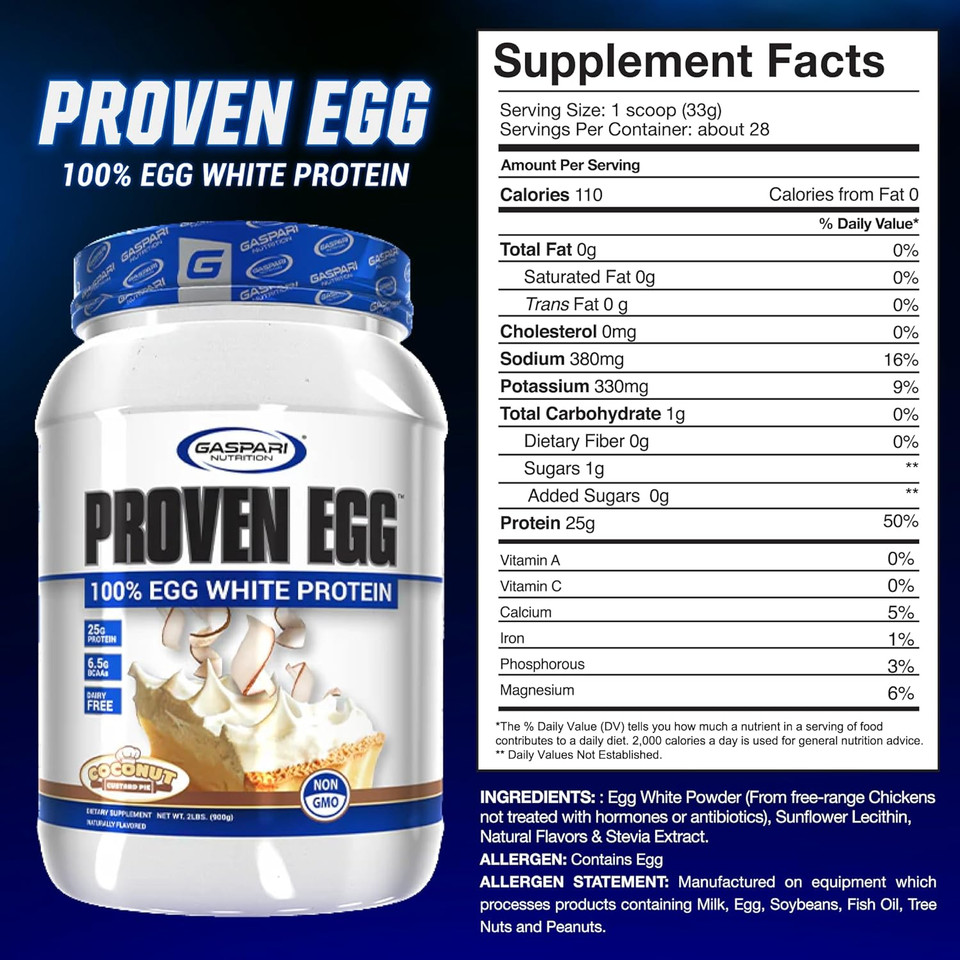Gaspari Nutrition Proven Egg, 100% Egg White Protein, 25G Protein, Keto Friendly, Dairy And Lactose Free, Soy Free (2 Lbs, Peanut Butter Cup)