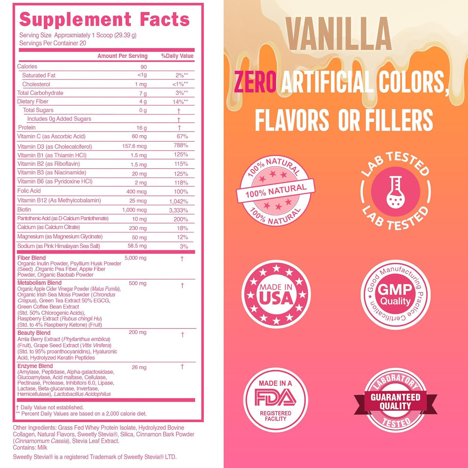 Lean Beauty Collagen Protein Shake  Vanilla | Meal Replacement Powder With Grass-Fed Whey, Hydrolyzed Collagen, Vitamins, Fiber & Beauty Nutrients | Supports Hair, Skin & Nails | Sugar-Free, All-Natural, 20 Servings Lean Beauty Collagen Protein Shake  Vanilla | Meal Replacement Powder With Grass-Fed Whey, Hydrolyzed Collagen, Vitamins, Fiber & Beauty Nutrients | Supports Hair, Skin & Nails | Sugar-Free, All-Natural, 20 Servings