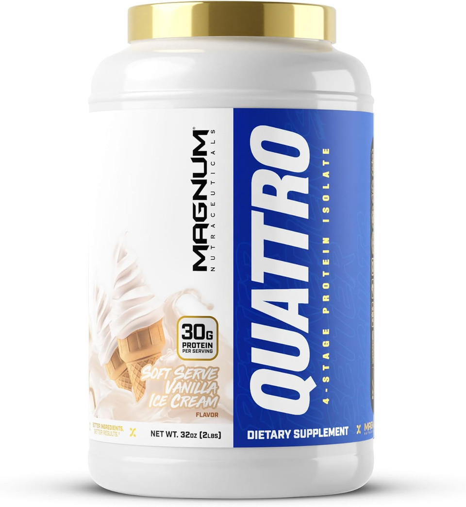 Quattro Magnum Nutraceuticals Whey Protein Powder, Vanilla Soft Serve Ice Cream 2Lb  Premium Protein Isolate Blend For Muscle Growth & Recovery