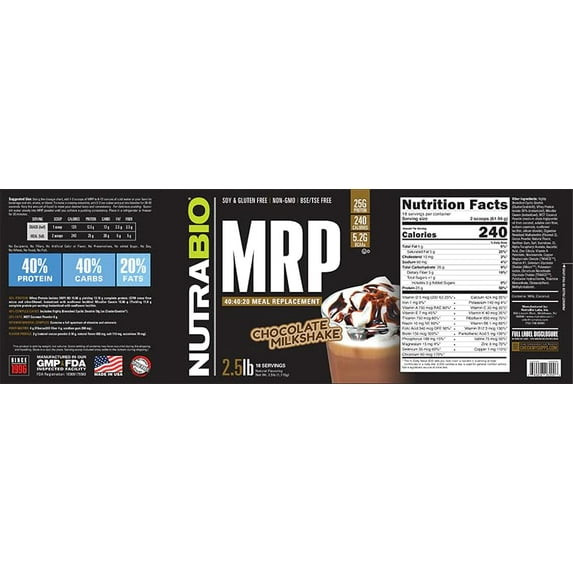 Nutrabio Mrp  Complete Meal Replacement Protein Powder, 2.5Lbs - Chocolate