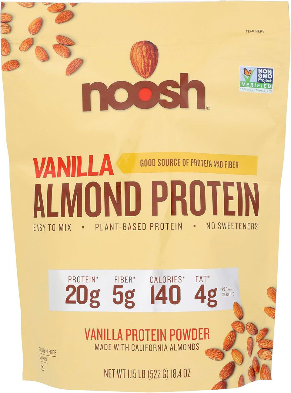 Noosh Plant Based Almond Protein Powder Vanilla 41 Gram - Vegan Protein Powder, All Natural Ingredients, Non-Gmo, Gluten Free, Kosher, Peanut Free, Soy Free, Dairy Free (Vanilla) Noosh Plant Based Almond Protein Powder Vanilla 41 Gram - Vegan Protein Powder, All Natural Ingredients, Non-Gmo, Gluten Free, Kosher, Peanut Free, Soy Free, Dairy Free (Vanilla)