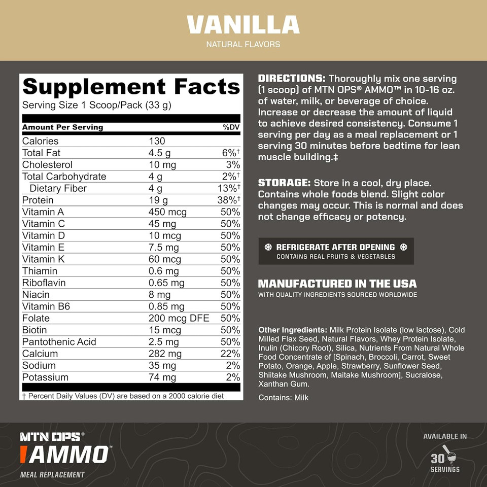 Mtn Ops Ammo Protein Meal Replacement Powder - 28 Servings, Vanilla