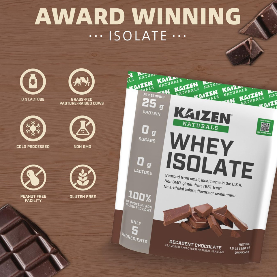 Whey Isolate | Chocolate | 25G Protein | Grass Fed | No Artificial Ingredients | Only 5 Ingredients | Fast Absorption | See The Test Results | 0G Lactose | Gluten Free | Non Gmo | 1.5Lb | 22 Servings