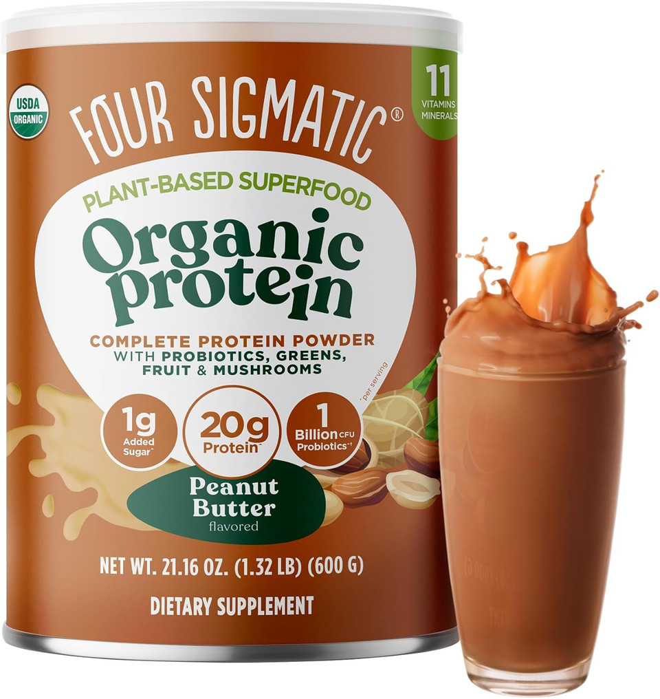 Four Sigmatic Organic Plant-Based Protein Powder Peanut Butter Protein With LionS Mane, Chaga, Cordyceps And More | Clean Vegan Protein Elevated For Brain Function And Immune Support | 21.16 Oz