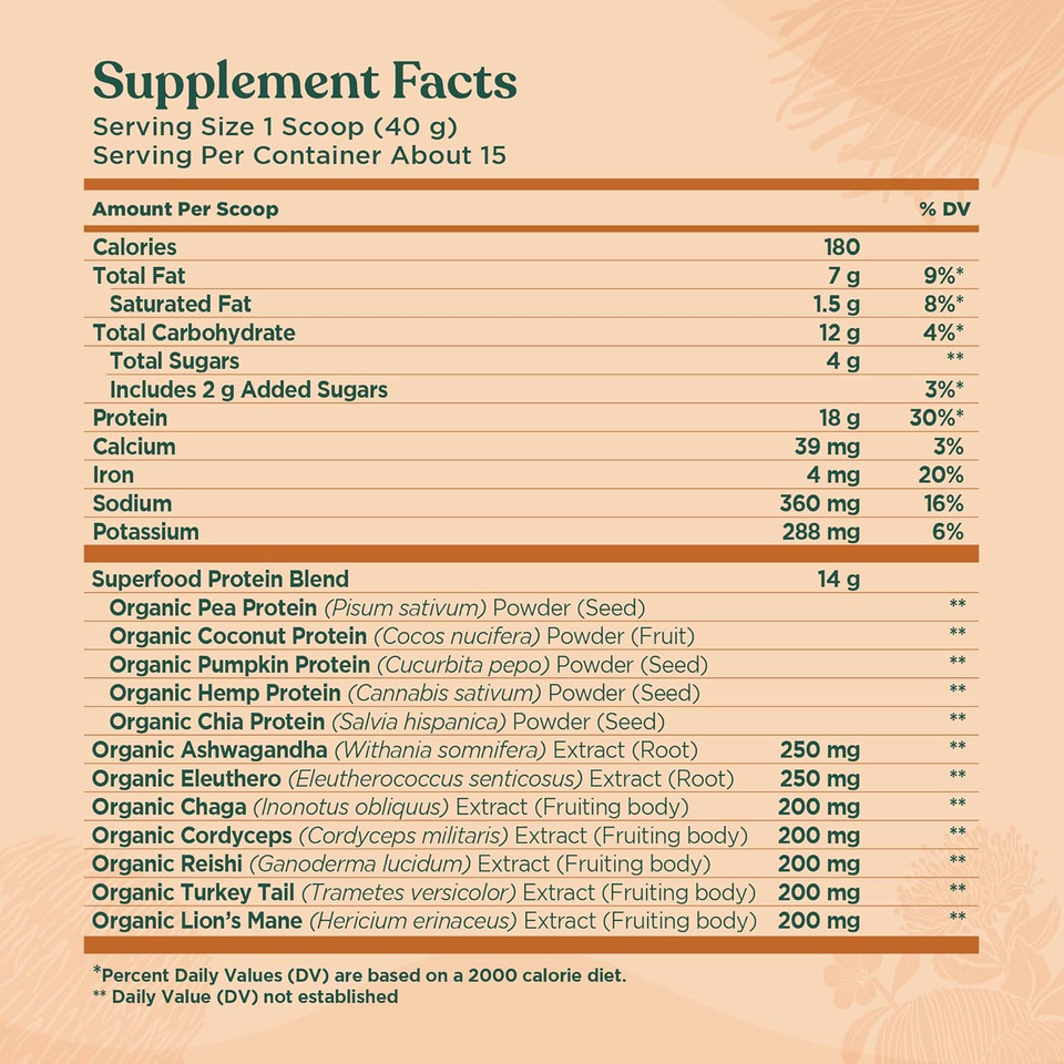 Four Sigmatic Organic Plant-Based Protein Powder Peanut Butter Protein With LionS Mane, Chaga, Cordyceps And More | Clean Vegan Protein Elevated For Brain Function And Immune Support | 21.16 Oz Four Sigmatic Organic Plant-Based Protein Powder Peanut Butter Protein With LionS Mane, Chaga, Cordyceps And More | Clean Vegan Protein Elevated For Brain Function And Immune Support | 21.16 Oz