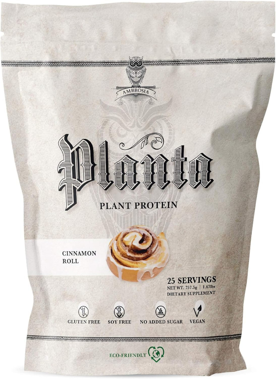 Ambrosia Planta - Premium Organic Plant-Based Protein | Vegan & Keto Friendly | Gourmet Flavors With No Bloating Or Stomach Upset | Gluten & Soy Free | No Added Sugar | 25 Servings | Cinnamon Roll