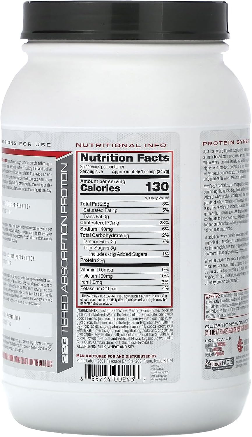 Purus Labs Myofeed Blended Protein | Ultra Filtered Whey Isolate & Concentrate | Soluble Fiber & Digestive Enzymes | 25 Servings (Homemade Vanilla Wafer)