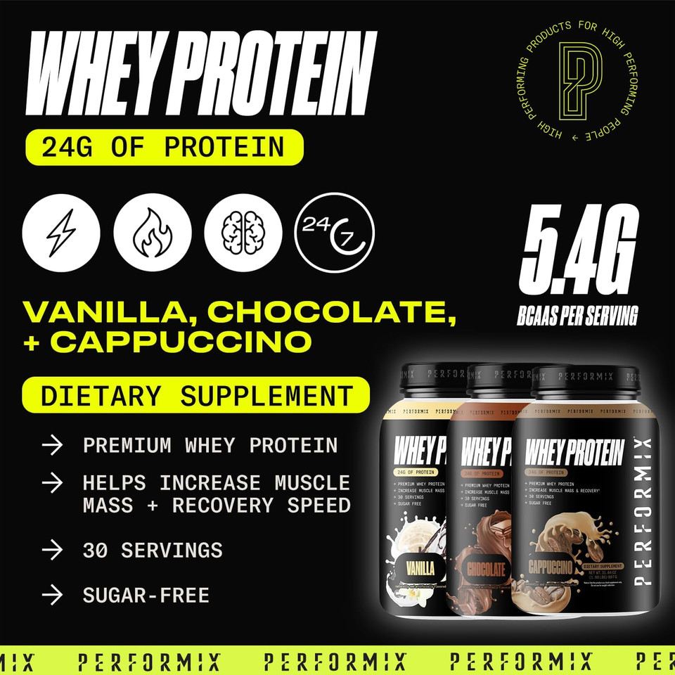 Performix - Whey Protein Isolate Blend - 24G Of Protein - 5.4G Of Bcaas - 110 Calories - Muscle Building & Post Workout Recovery - 100% Whey Protein Powder - 1.98 Lbs - 30 Servings - Chocolate