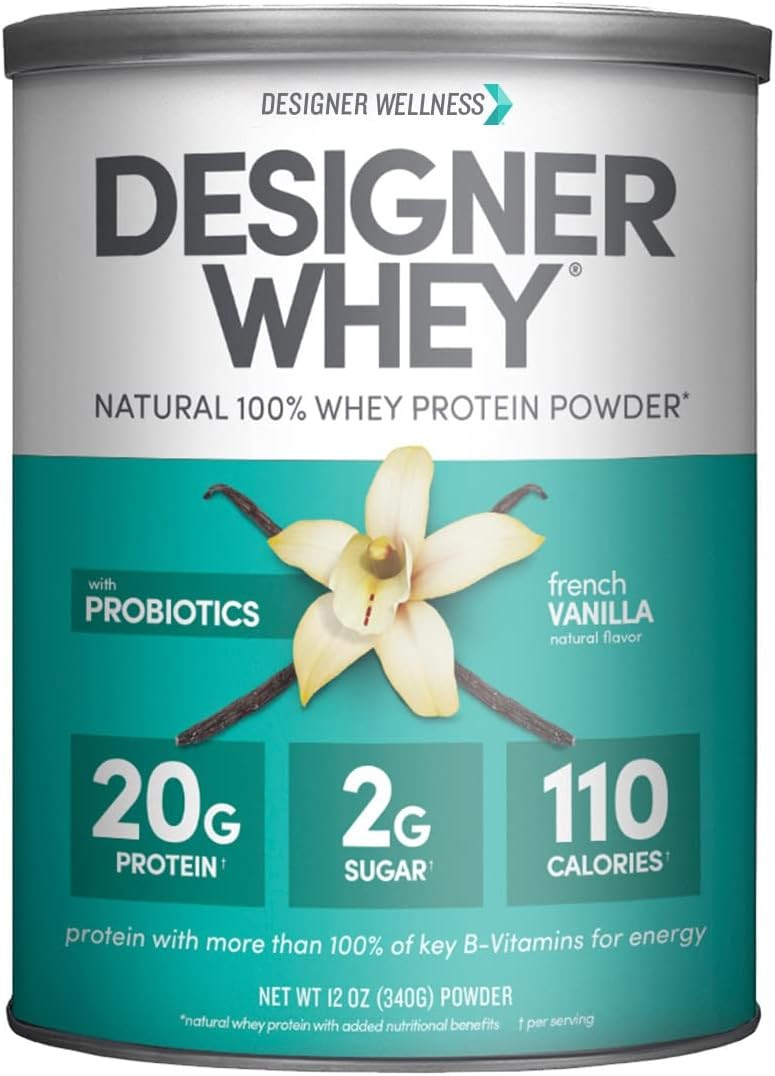 Designer Wellness Designer Whey Natural 100% Whey Protein Powder With Probiotics , Fiber, And Key B-Vitamins For Energy, Gluten-Free, Non-Gmo, Gourmet Chocolate 12 Oz