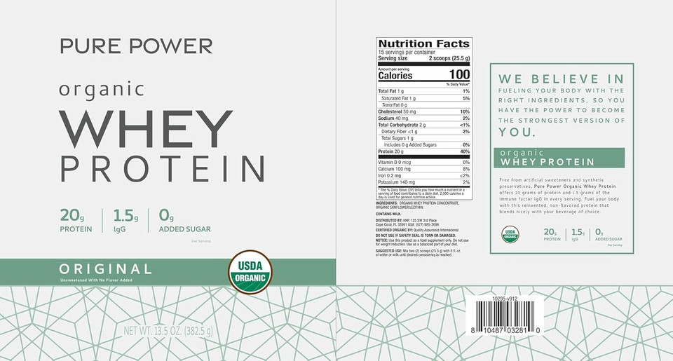 Dr. Mercola Pure Power Organic Whey Protein - 20 G Protein - Supports Muscle Growth & Energy - Grass-Fed Whey Concentrate - 15 Servings (20.60 Oz) - Original