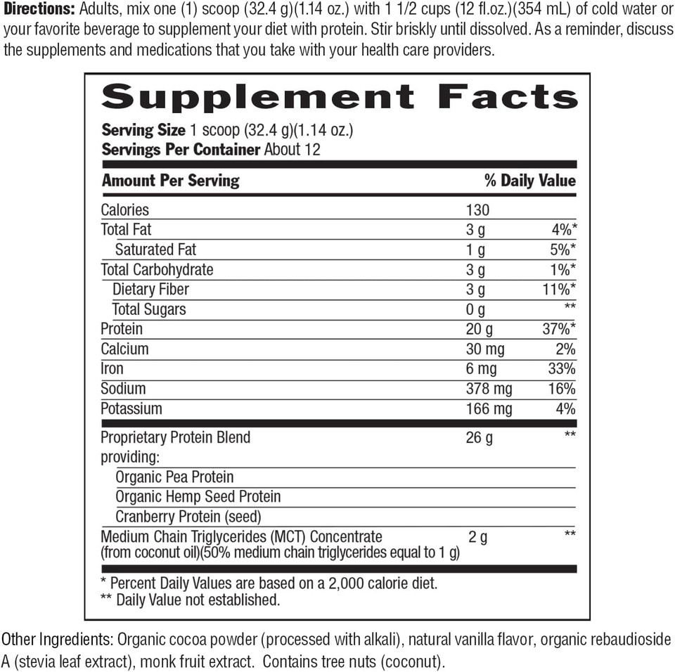 Biochem Vegan Protein Powder  20G Plant-Based Protein With Pea, Hemp & Cranberry  Chocolate Flavor  Keto Friendly, Certified Vegan, Gluten Free, Kosher  13.6 Oz