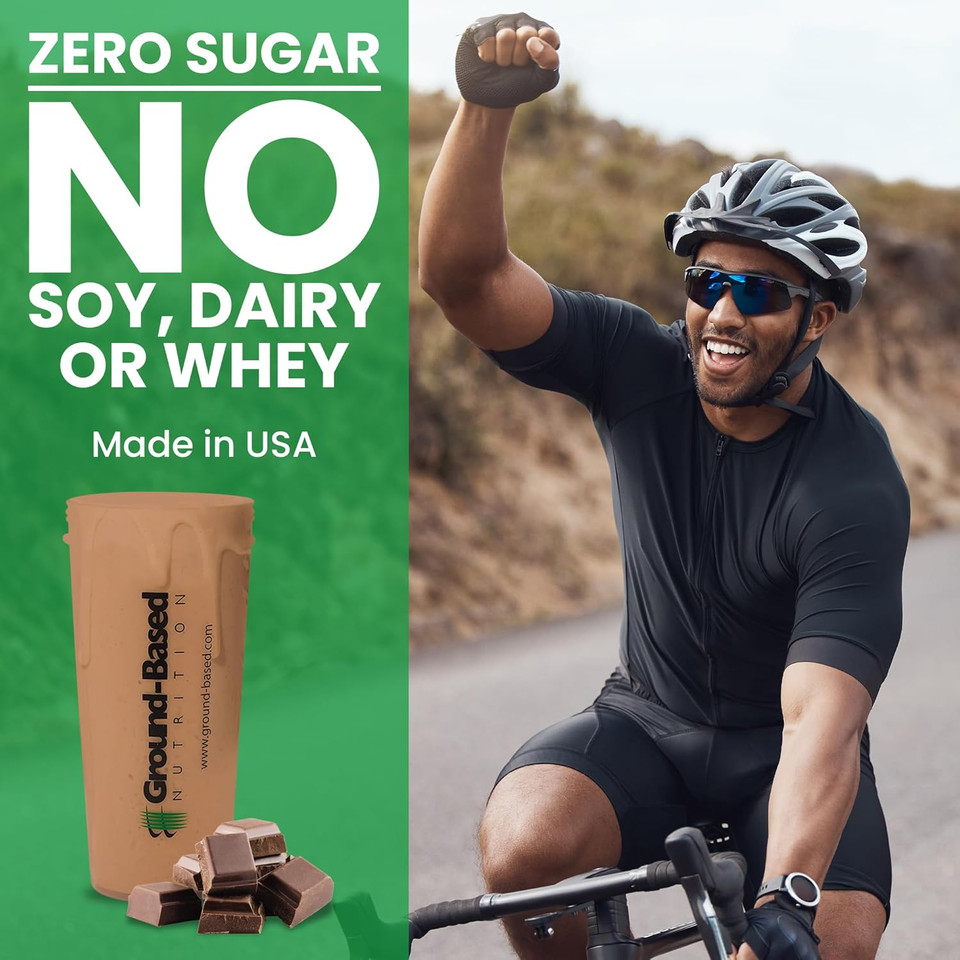 Ground-Based Nutrition Plant-Based Protein Superfood + Essential Greens Powder  Keto, Paleo, Low Calorie Organic Vegan Protein Powder, Non-Gmo, Gluten Free - 14 Servings,Chocolate