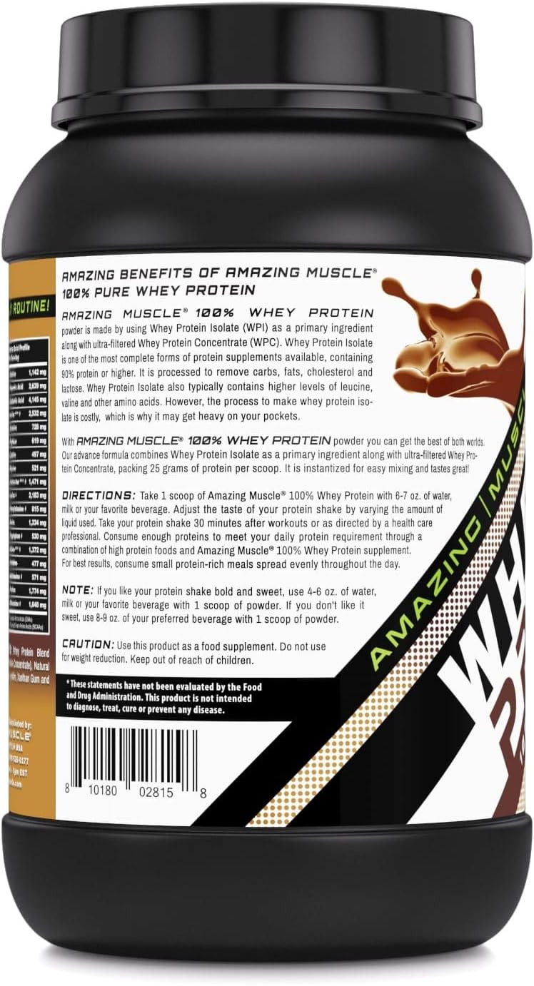 Amazing Muscle 100% Whey Protein Powder *Advanced Formula With Whey Protein Isolate As A Primary Ingredient Along With Ultra Filtered Whey Protein Concentrate (Chocolate, 2 Lb)