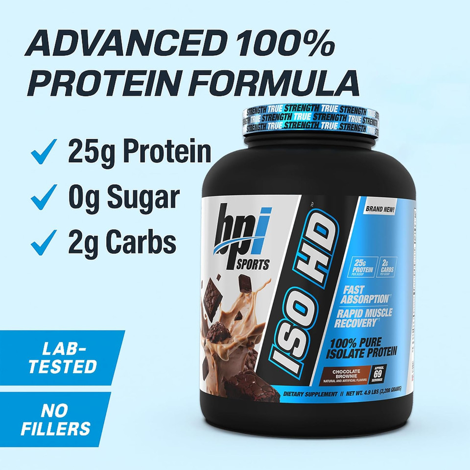Bpi Sports Iso Hd Isolate Protein Powder  100% Whey Isolate, Protein Powder For Muscle Gain - Chocolate Brownie - 1.6 Lb - 23 Servings