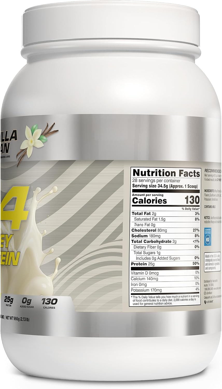 Cellucor C4 Whey Protein Powder, Vanilla Bean - 25G Protein, 0G Added Sugar, 130 Calories Per Serving, Supports Muscle Recovery, 28 Servings, Premium Whey For Post-Workout