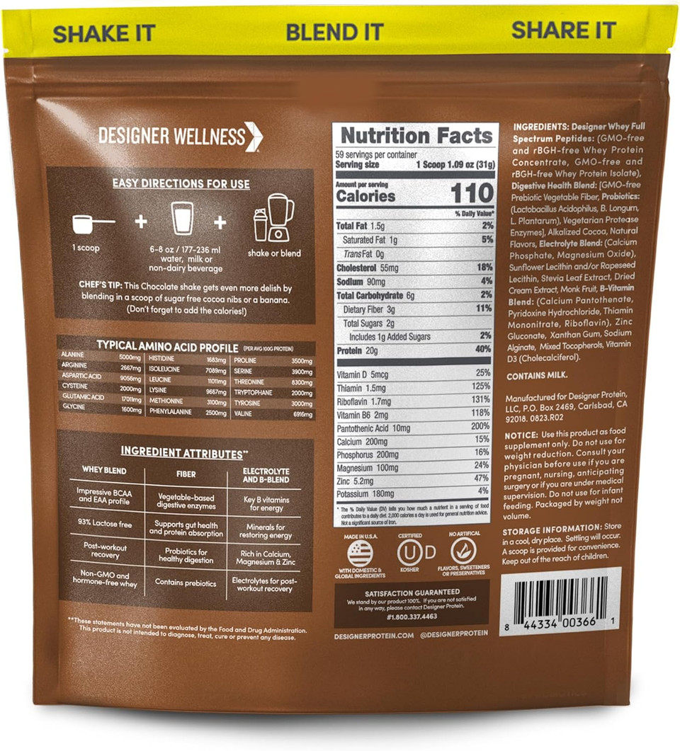Designer Wellness, Designer Whey, Natural Whey Protein Powder With Probiotics, Fiber, And Key B-Vitamins For Energy, Gluten-Free, French Vanilla, 2 Lb