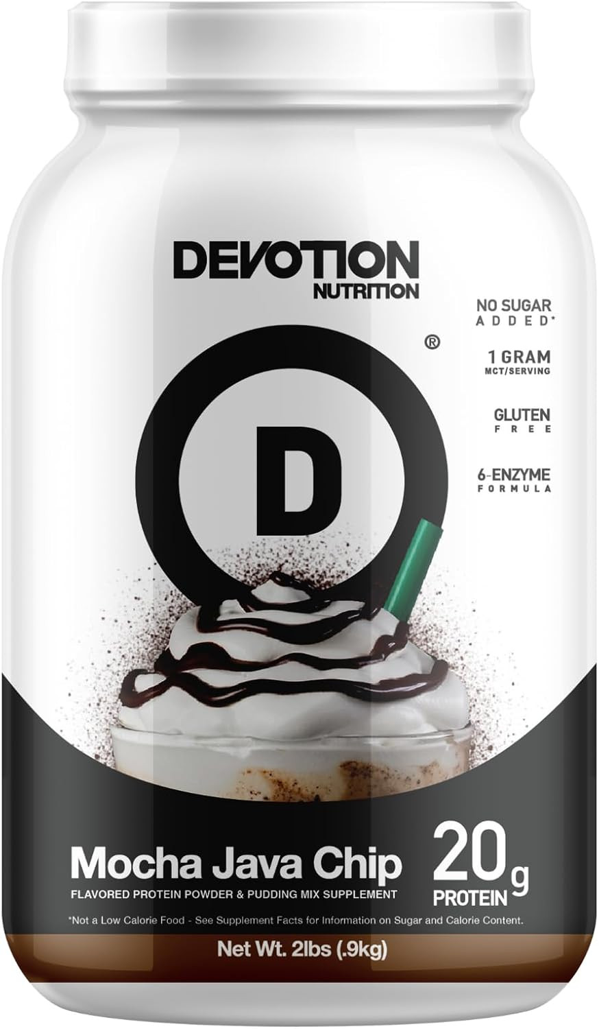 Devotion Nutrition Protein Powder Blend | Gluten Free, Keto Friendly, No Added Sugars | 1G Mct | 20G Whey & Micellar Protein | 2Lb Tub (Mocha Java Chip)