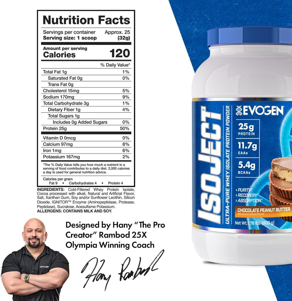 Evogen Isoject - Whey Protein Isolate | Ultra-Pure Whey Protein Powder With Ignitor Enzymes, Bcaas, And Eaas | Enhanced Absorption & Recovery | Chocolate Peanut Butter | 25 Servings