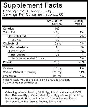 Healthy 'N Fit 100% Egg Protein -Chocolate 2Lb, Lactose Free, Sugar Free, Naturally Sweetened